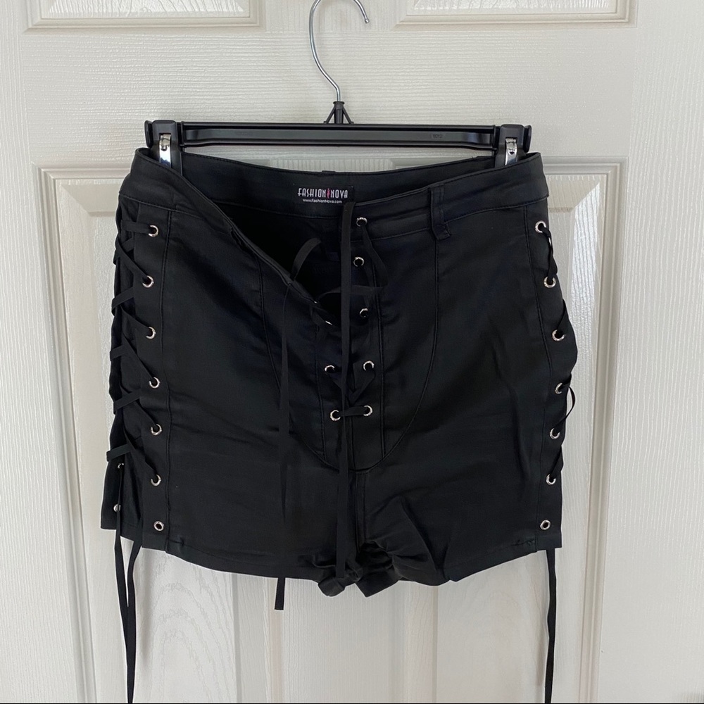 Fashion Nova Black Faux Leather Shorts - Medium